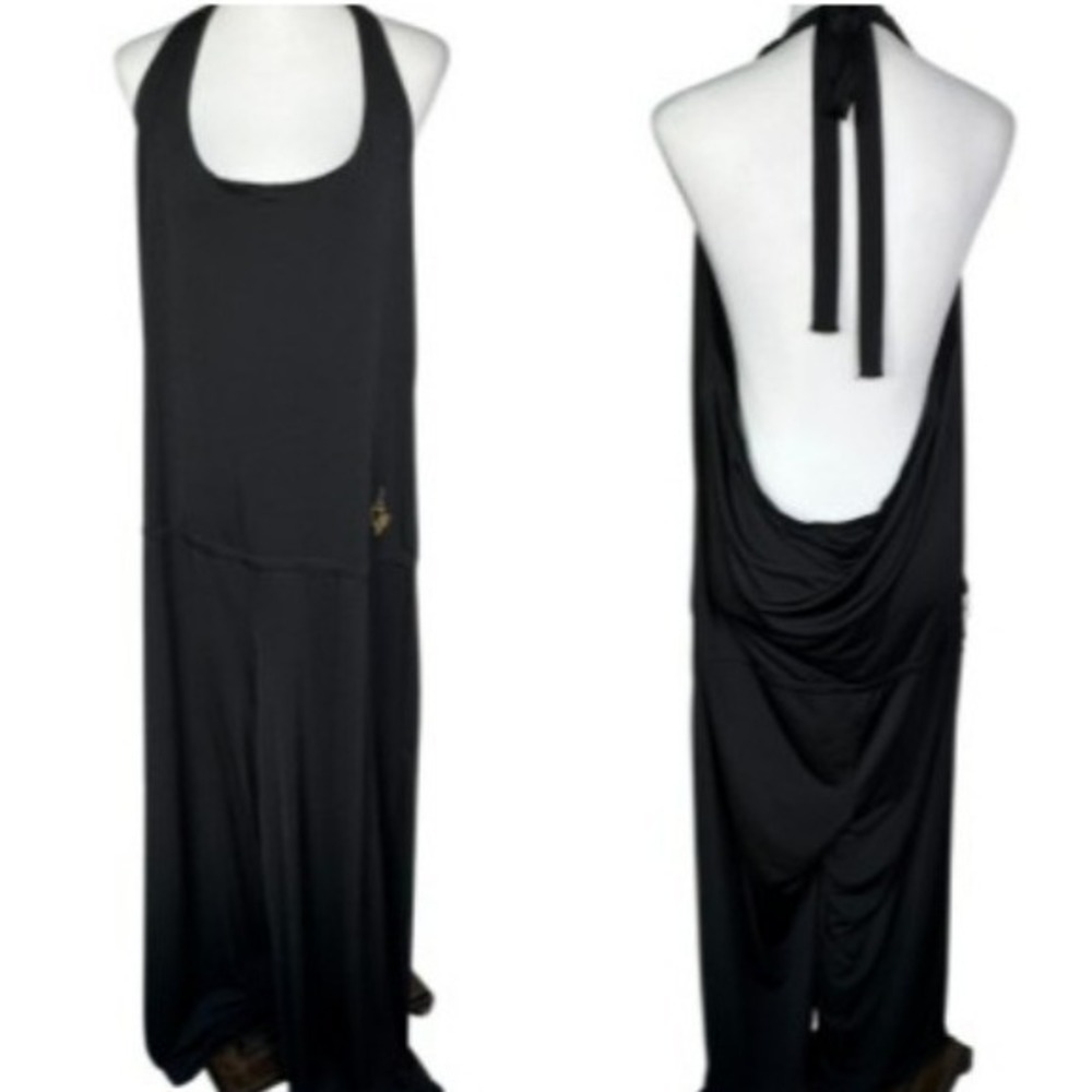 BABY PHAT NWT Women's 3X Black Halter Neck Backless Jumpsuit Gold Rhinestone Cat